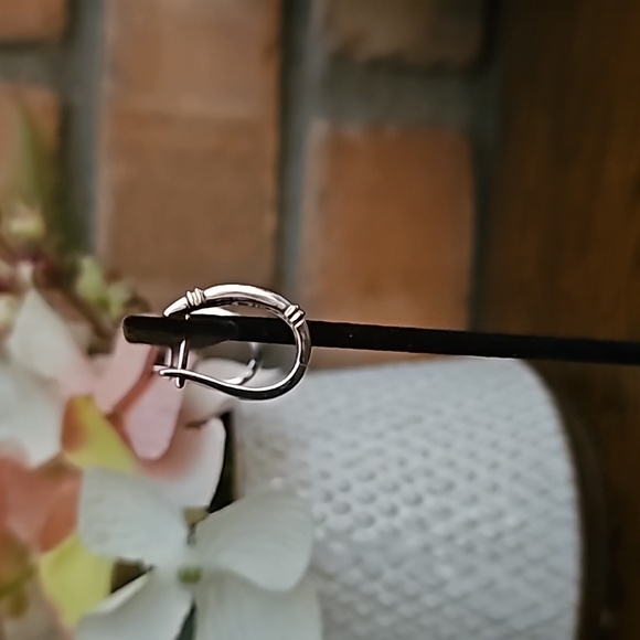 14KT WHITE & YELLOW GOLD NATURAL SAPPHIRE & DIAMOND EARRING HOOPS, SEPT BIRTHSTN - Picture 3 of 7